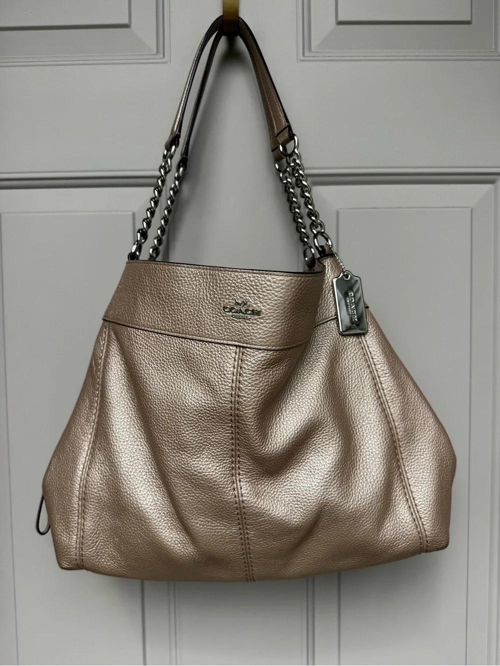 Coach Metallic Rose Gold Leather Lexy Chain-Handle Shoulder Bag